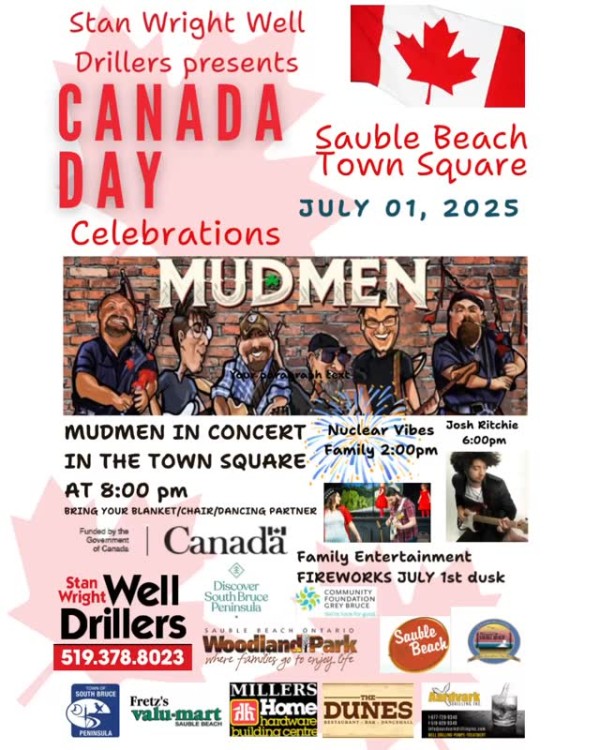 CANADA 🇨🇦 DAY CELEBRATIONS!
Music!
Entertainment!
Fireworks display at dusk!Sauble Beach Town Square 
(adjacent to public washrooms between Giggles Arcade and Ascent Aerial Park)

canadaday canadaday2025 saublebeach summer summervibes ontariotravel ontariobeaches ontario southbrucepeninsula brucepeninsula